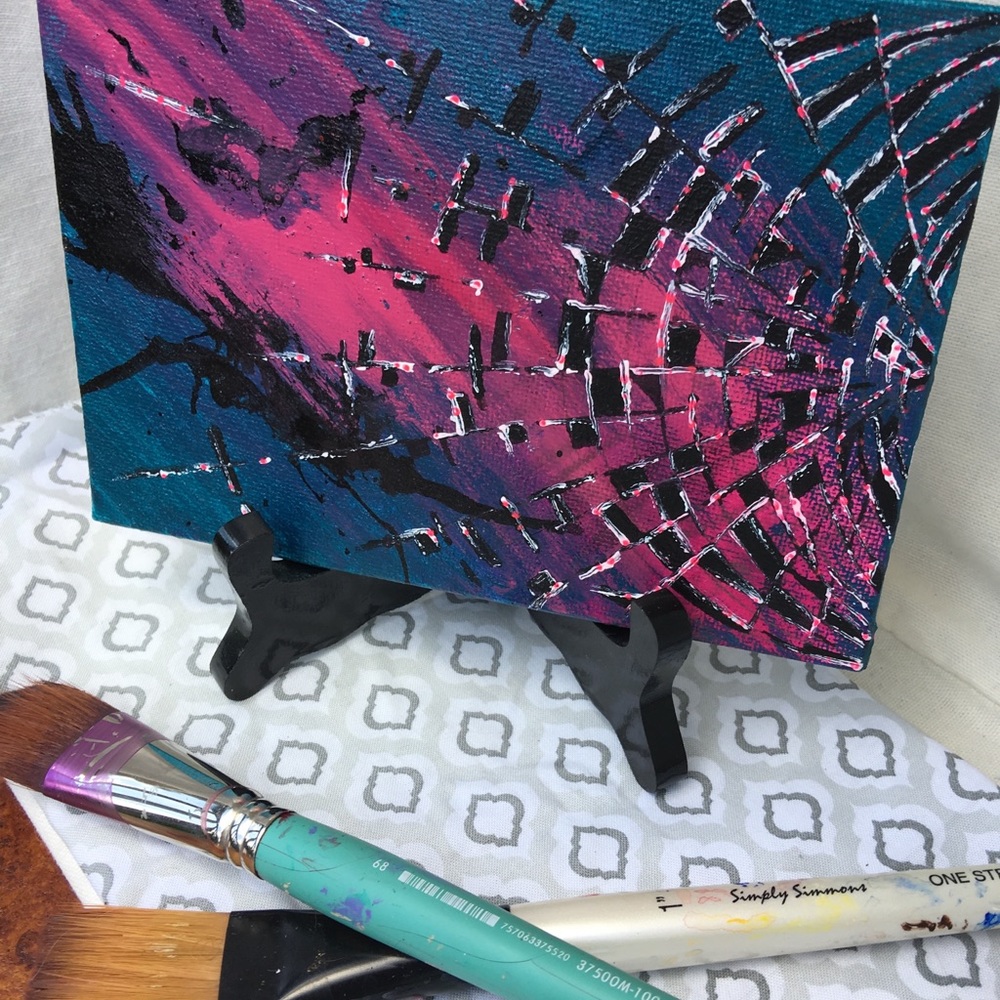 Pink Burst Abstract Art on Canvas - Picture 4 of 7